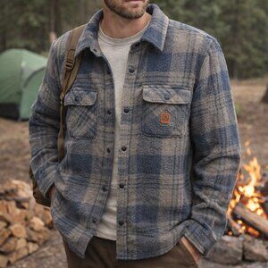 NWT Brixton Bowery Blue Plaid Flannel - Size L